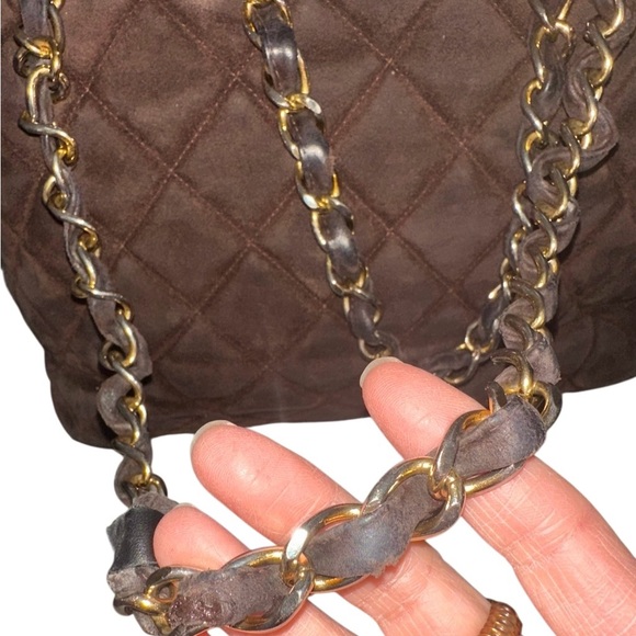 CHANEL Dark Brown Quilted Tote with Gold Chain - Picture 12 of 16